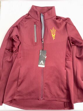 Antigua Maroon Varsity Jacket with ASU pitchfork logo